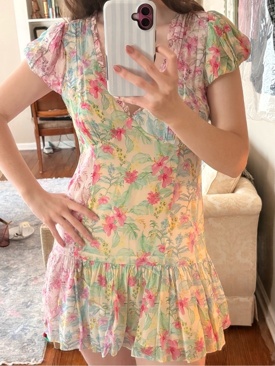 LoveShackFancy Dresses & Skirts - LoveShackFancy Multicolor Mini Dress with Pink Floral Print